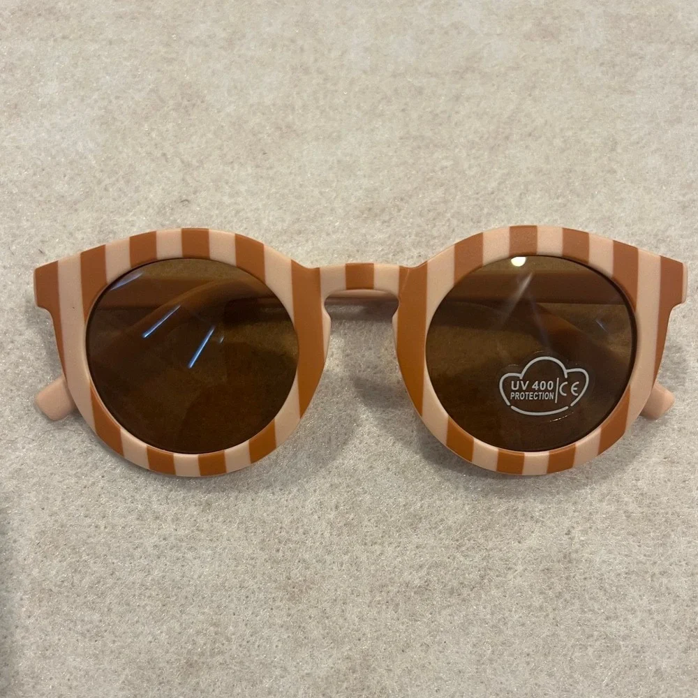 Kids Round Striped Sunglasses UV400 Peach Terracotta Retro Sunnies